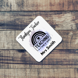 Personalised Teacher Thank You Present - High Gloss White Coaster - purple splash - HartandDesign