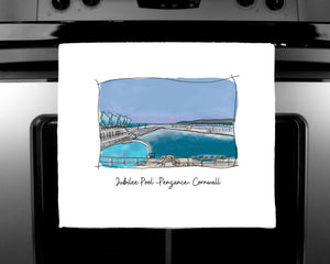 Art of Cornwall - Luxury handprinted teatowel, Jubilee Pool, Cornwall, Cornish Gift - HartandDesign