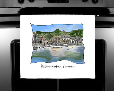 Art of Cornwall - Luxury handprinted teatowel, Padstow, Cornwall, Cornish Gift - HartandDesign