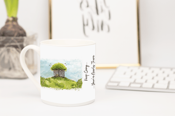 Quote Art Bone China Mug, Nearly There Trees painting with quote - HartandDesign