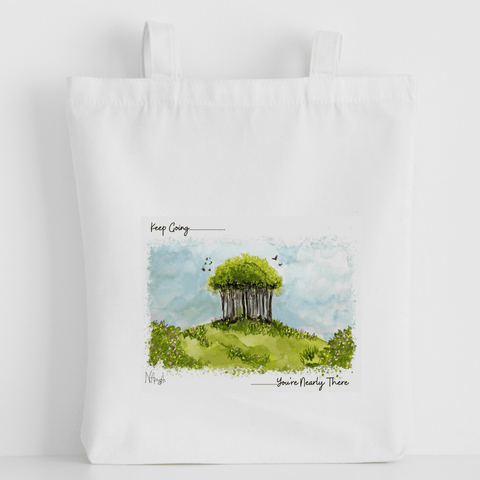 Quote Art Tote Bag, Nearly There Trees painting with quote - HartandDesign