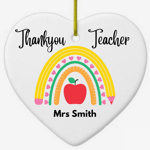 Personalised Teacher Thank You Present - White ceramic heart ornament - HartandDesign