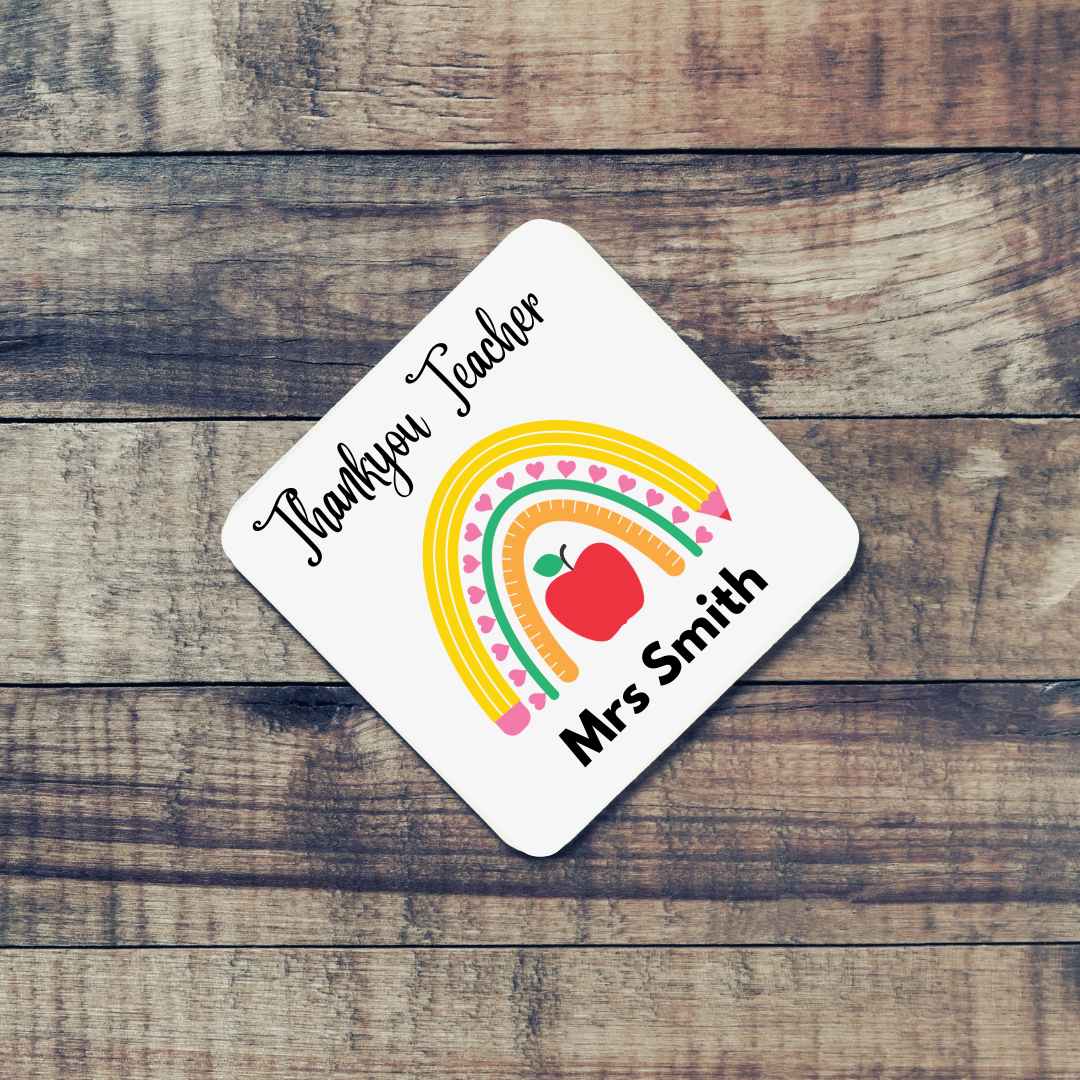 Personalised Teacher Thank You Present - High Gloss White Coaster - HartandDesign