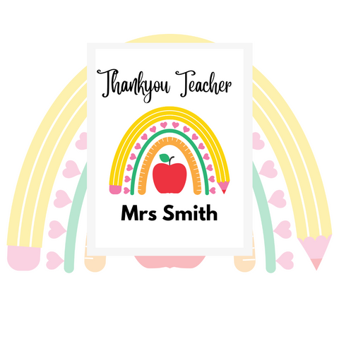 Teacher Thank You Bright White A6 card - apple rainbow - HartandDesign