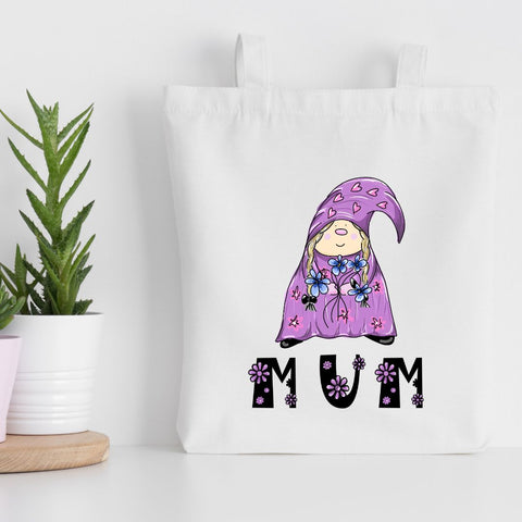 Mothers Day Gnome Tote Bag - Designer drawn and handprinted - HartandDesign