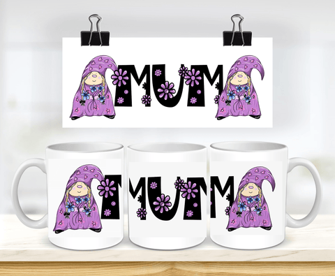 Mothers Day Gnome Mug - White ceramic mug - designer drawn and handprinted - HartandDesign