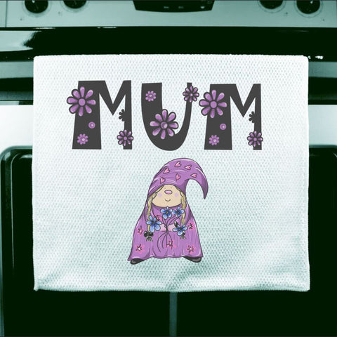 Mothers Day Gnome Tea Towel - mothers day gift - designer drawn and handprinted - HartandDesign