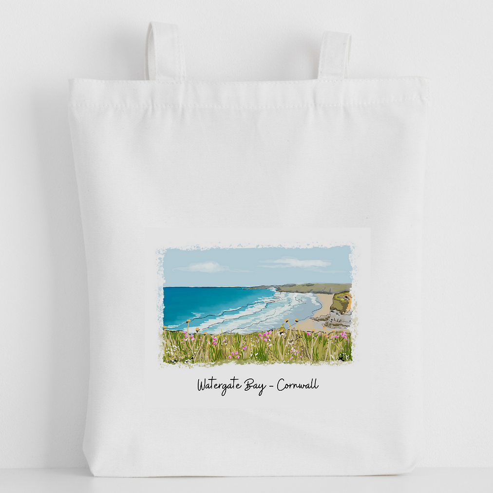 Art of Cornwall - Luxury canvas tote bag, Watergate Bay Painting, handprinted in Cornwall - HartandDesign