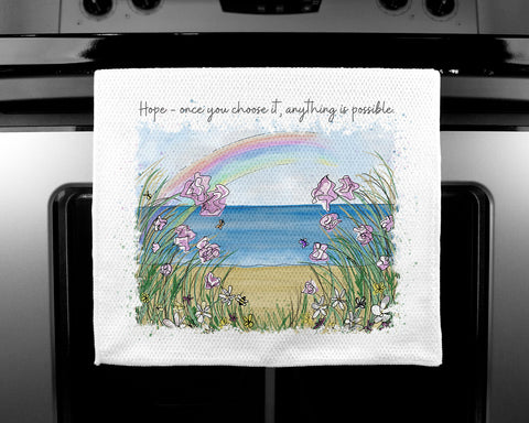 Quote Art Tea Towels - Luxury handprinted - Hope - Rainbow Painting - HartandDesign