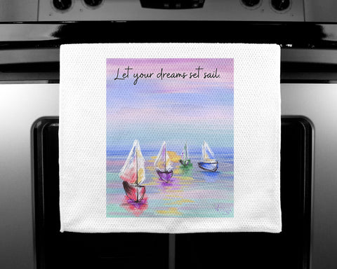 Quote Art Tea Towels - Luxury handprinted - Set Sail - HartandDesign