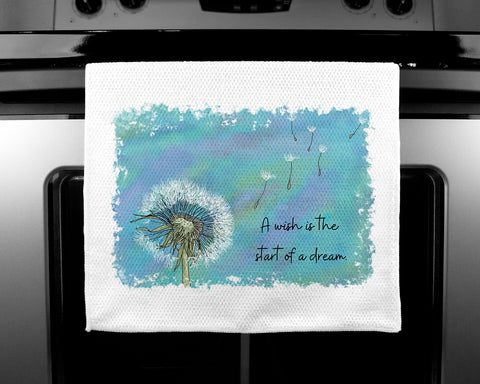 Quote Art Tea Towels - Luxury handprinted - The Wish - Dandelion Painting - HartandDesign