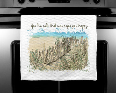 Quote Art Tea Towels - Luxury handprinted - The Path - Beach Painting - HartandDesign