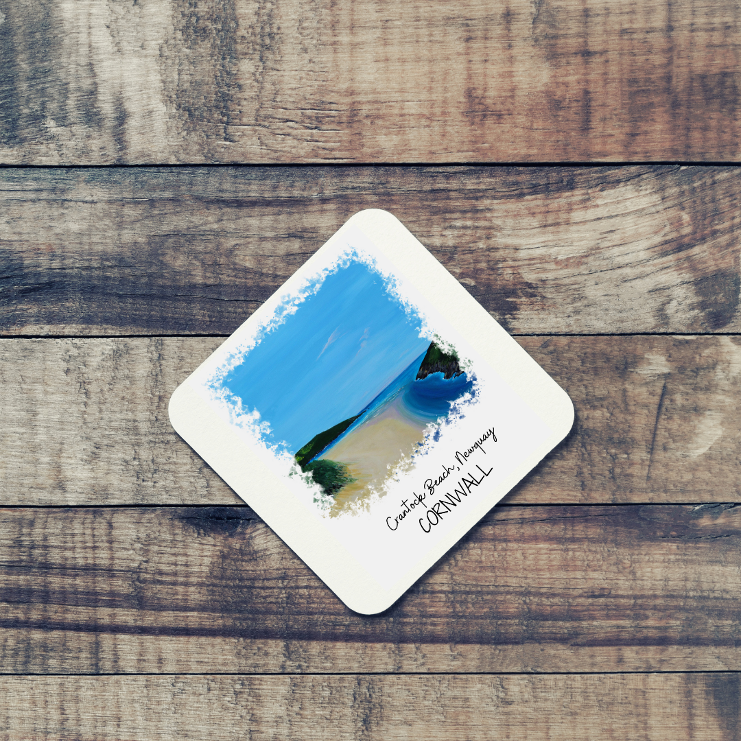 Art of Cornwall coaster, Crantock Beach Painting, Newquay, Cornwall - HartandDesign