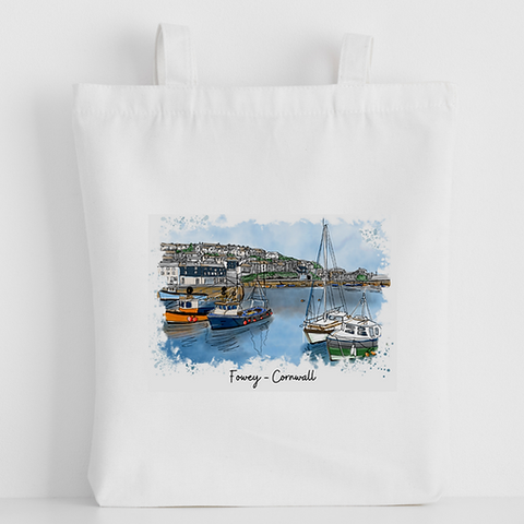 Art of Cornwall - Luxury canvas tote bag, Fowey (foweyscape), handprinted in Cornwall - Cornish Gift - HartandDesign