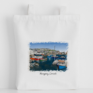 Art of Cornwall - Luxury canvas tote bag, Mevagissey Painting, handprinted in Cornwall - Cornish Gift - HartandDesign