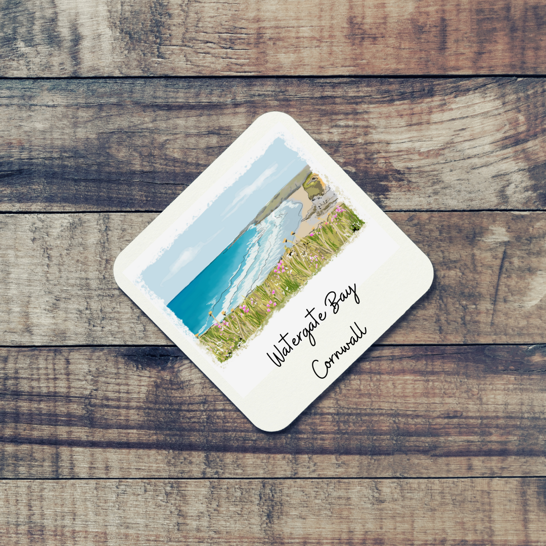 Art of Cornwall coaster, Watergate Bay Newquay Painting, Cornwall - HartandDesign