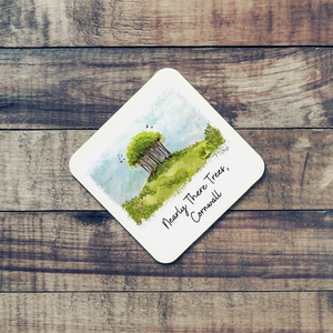 Art of Cornwall coaster, Nearly There Trees Painting, Cornwall - HartandDesign