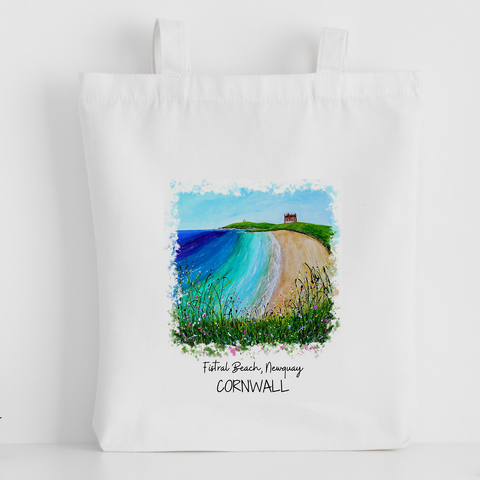 Art of Cornwall - Luxury canvas tote bag, Fistral Beach, Newquay, handprinted in Cornwall - Cornish Gift - HartandDesign