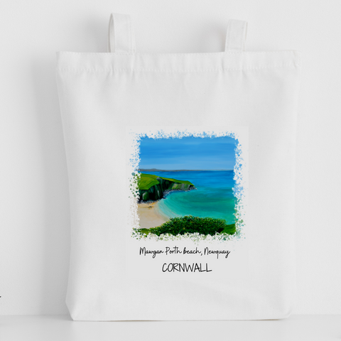 Art of Cornwall - Luxury canvas tote bag, Mawgan Porth Beach, Newquay, handprinted in Cornwall - Cornish gift - HartandDesign