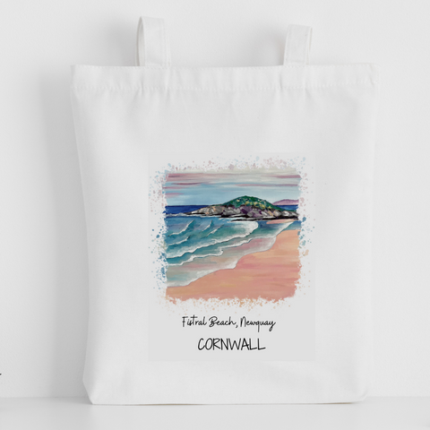 Art of Cornwall - Luxury canvas tote bag, Fistral Beach, Newquay, handprinted in Cornwall - Cornish Gift - HartandDesign