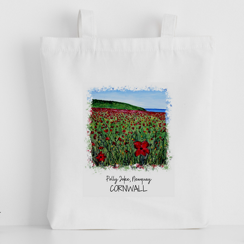 Art of Cornwall - Luxury canvas tote bag, Polly Joke poppies, Newquay, handprinted in Cornwall - HartandDesign