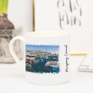 Art of Cornwall, Bone china mug, Mevagissey Painting, Cornwall - HartandDesign