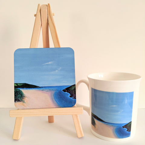 Art of Cornwall - Crantock Beach Mug and Coaster set - HartandDesign