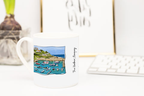 Art of Cornwall, Bone china mug, Newquay Harbour, Cornwall - HartandDesign
