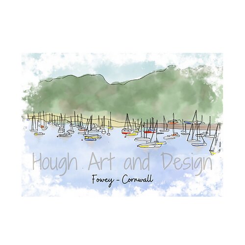 Art of Cornwall magnet, Fowey (many boats), Cornwall - Cornish Gift - HartandDesign