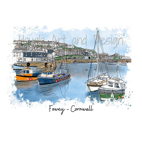 Art of Cornwall magnet, Fowey (fowescape), Cornwall - Cornish Gift - HartandDesign