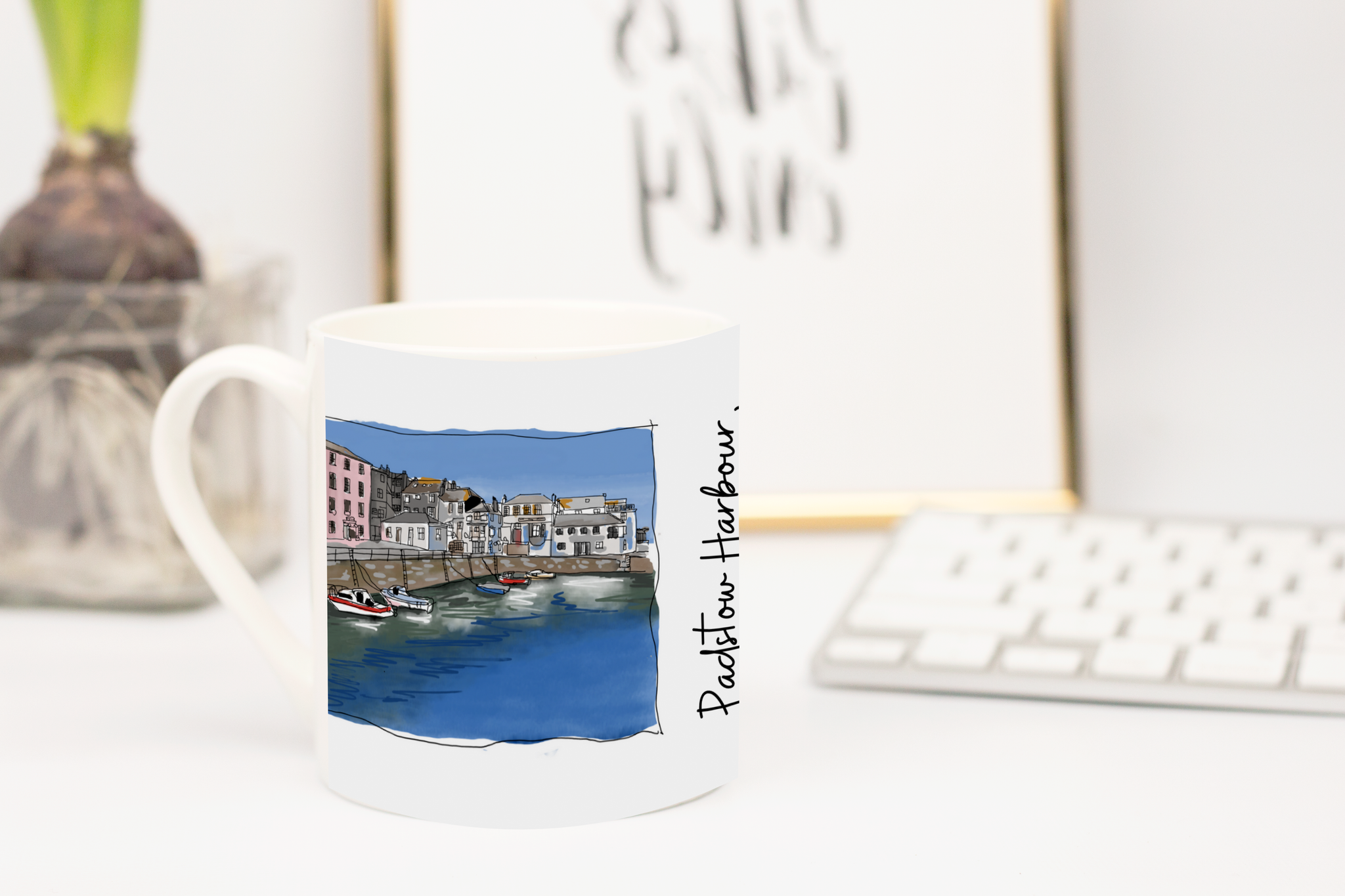 Art of Cornwall, Bone china mug, Padstow Harbour, Cornwall - HartandDesign