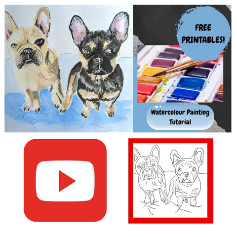 Free!!.. French Bulldog adult colouring page / traceable / printable for you tube watercolour tutorial - HartandDesign