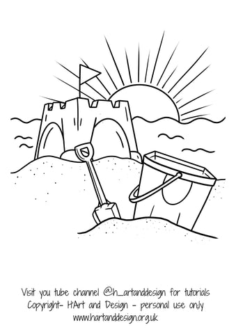 Free.. adult colouring page / traceable / printable sandcastle - HartandDesign