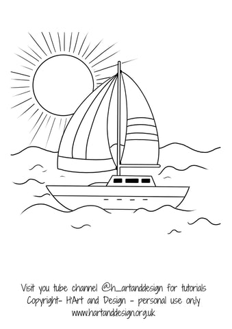 Free.. adult colouring page / traceable / printable sailing boat - HartandDesign