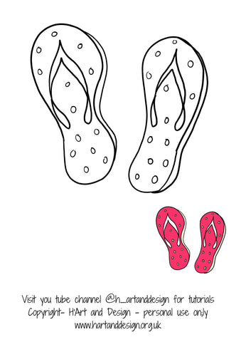 Free.. adult colouring page / traceable / printable flip flops - HartandDesign