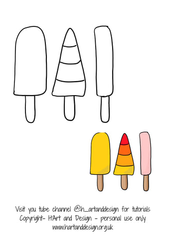 Free.. adult colouring page / traceable / printable ice lollies - HartandDesign