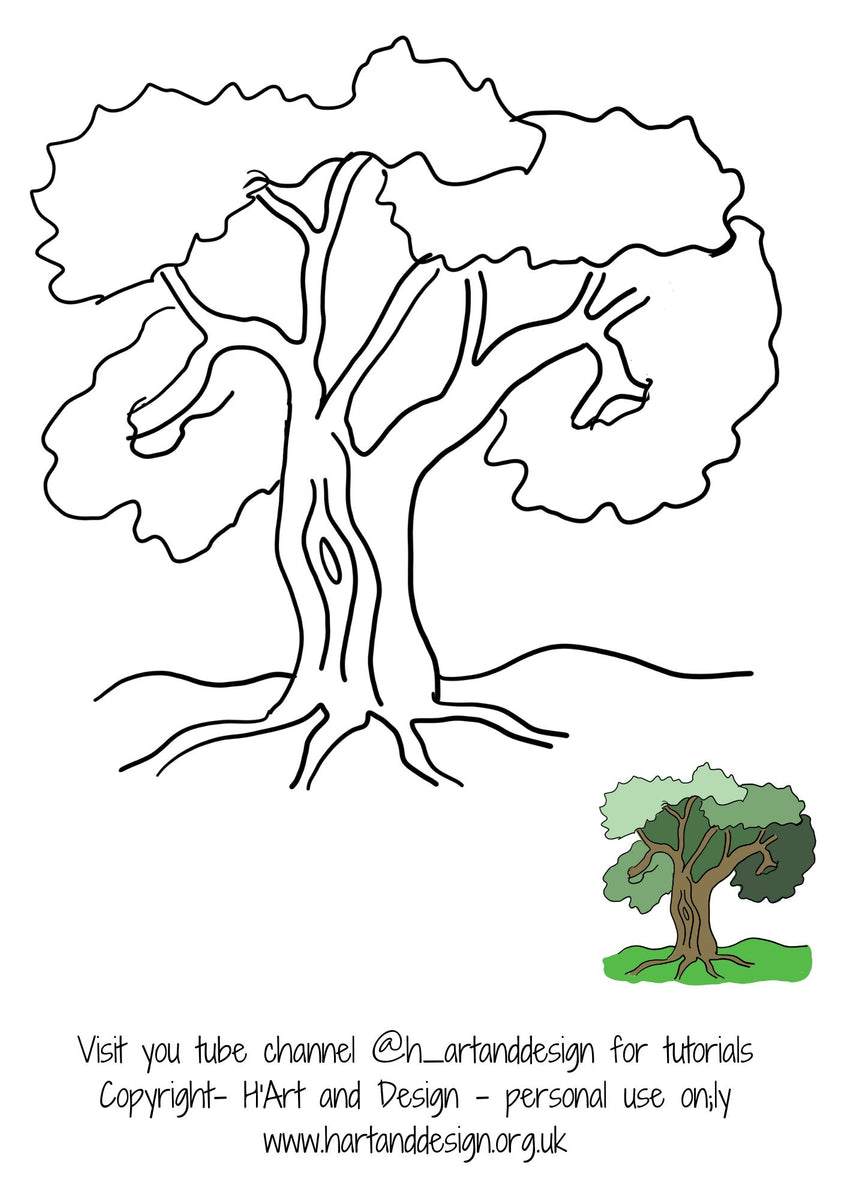 Summer Tree Colour In Free.. adult colouring page / traceable / printable summer tree ...