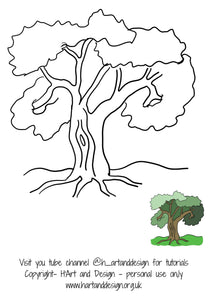 Free.. adult colouring page / traceable / printable summer tree - HartandDesign