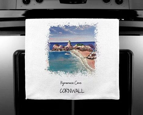 Art of Cornwall - Luxury handprinted teatowel, Kynance cove, Cornwall - HartandDesign