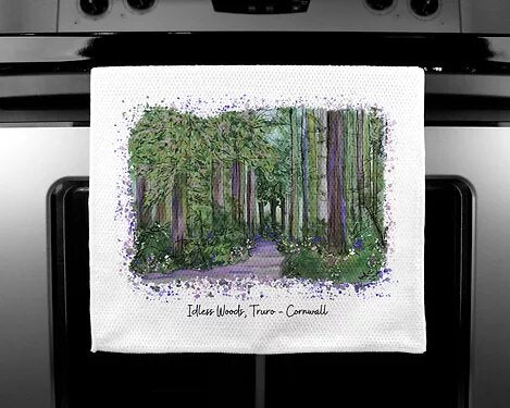 Art of Cornwall - Luxury handprinted tea towel, Idless Woods Truro Painting, Cornwall - HartandDesign