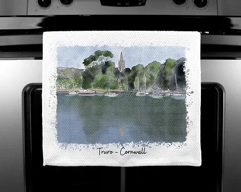 Art of Cornwall - Luxury handprinted tea towel, Malpas Truro Painting, Cornwall - HartandDesign