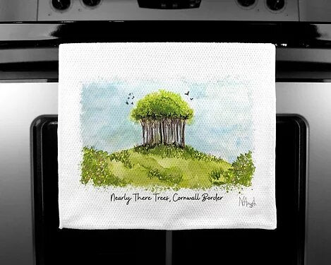 Art of Cornwall - Luxury handprinted tea towel, Nearly There Trees Painting, Cornwall - HartandDesign