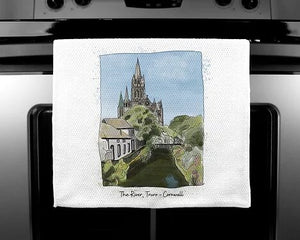 Art of Cornwall - Luxury handprinted teatowel, Truro Cathedral Painting, Cornwall - HartandDesign