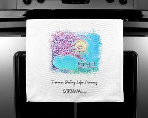 Art of Cornwall - Luxury handprinted teatowel, Trenance Boating Lake, Newquay, Cornwall - HartandDesign