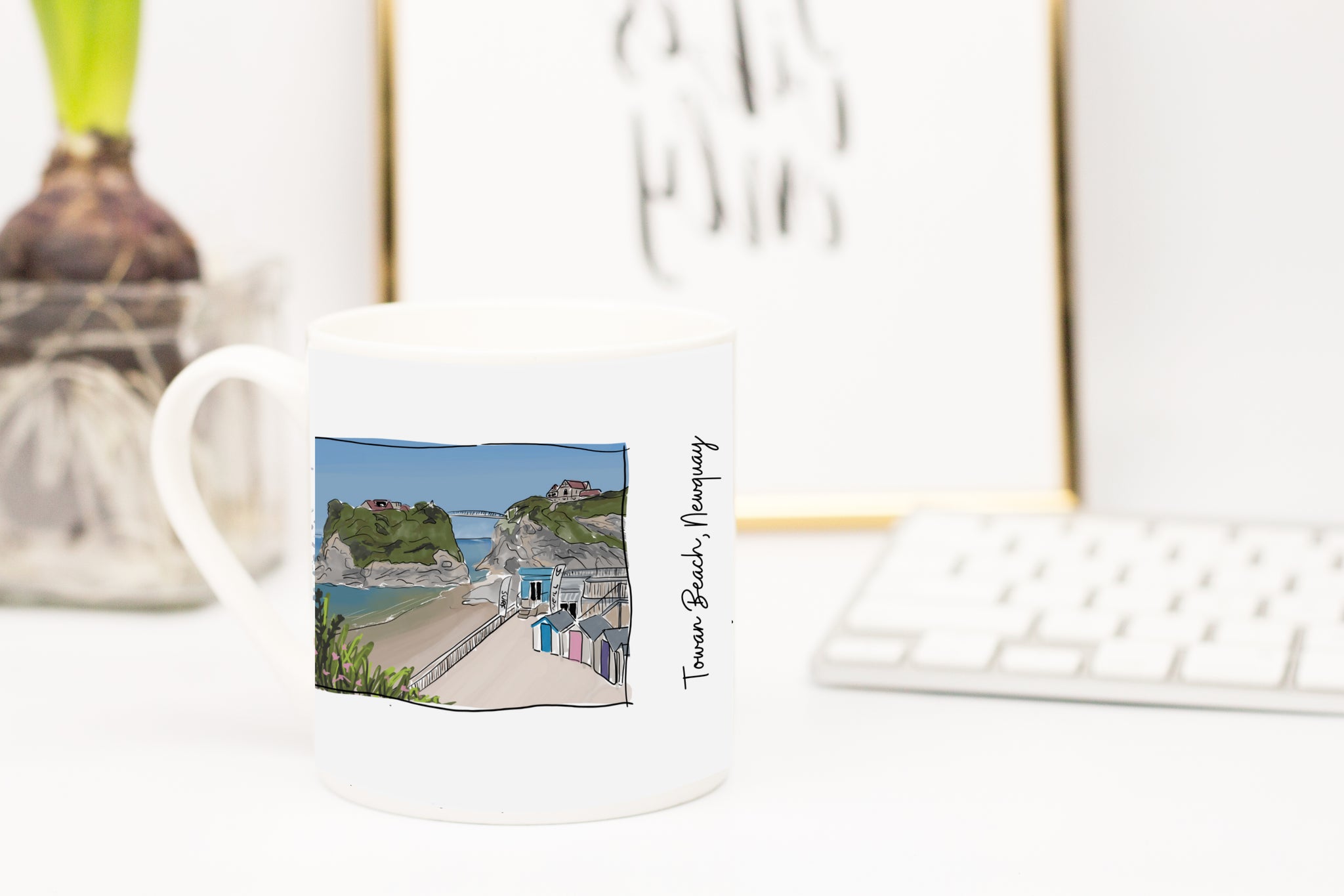 Art of Cornwall, Bone china mug, Towan Beach Newquay, Cornwall - HartandDesign