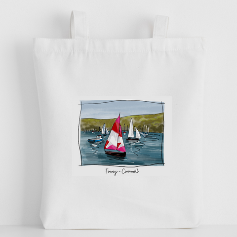 Art of Cornwall - Luxury canvas tote bag, Fowey,(Vibrant Fowey) handprinted in Cornwall - Cornish Gift - HartandDesign